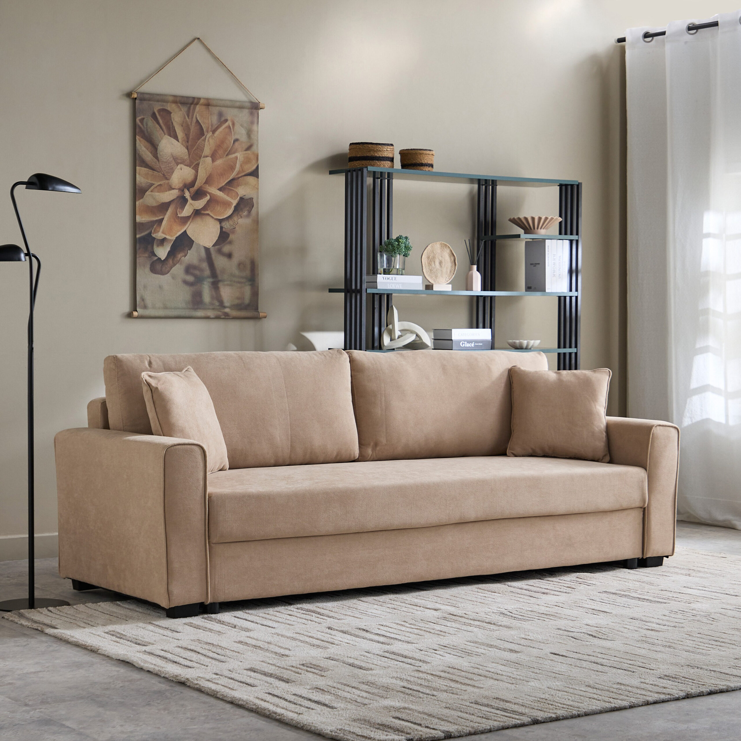 Cyrus 3-Seater Pull-Out Sofa Bed with Storage and 2 Cushions