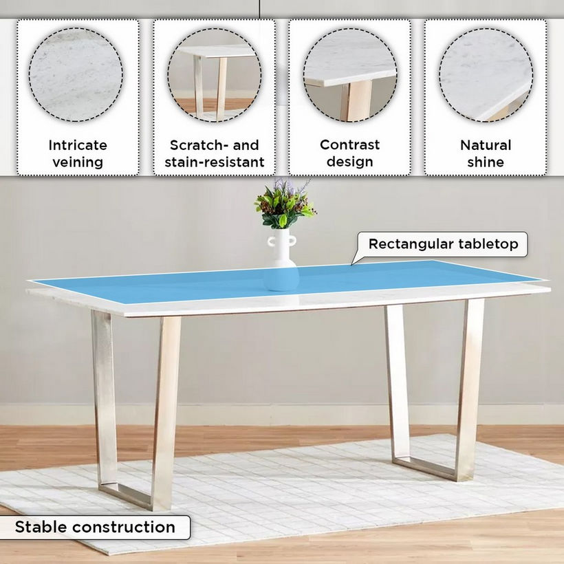 Vendra Silverado Genuine Marble Top 6-Seater Dining Table - Image 6
