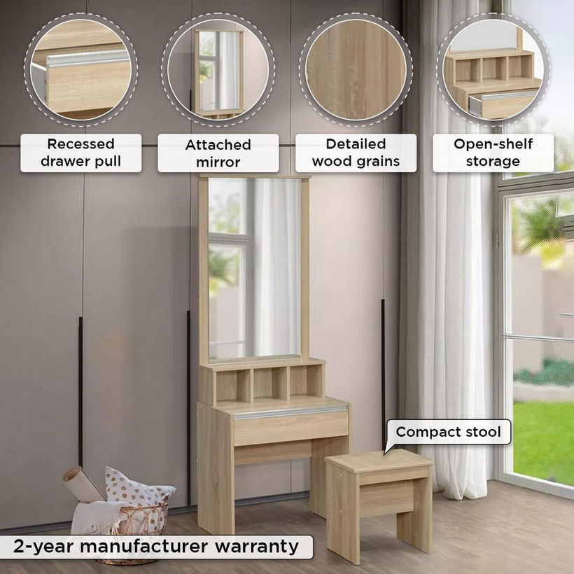 Movo Oasis Cambridge 1-Drawer Dresser with Mirror and Stool - Image 5