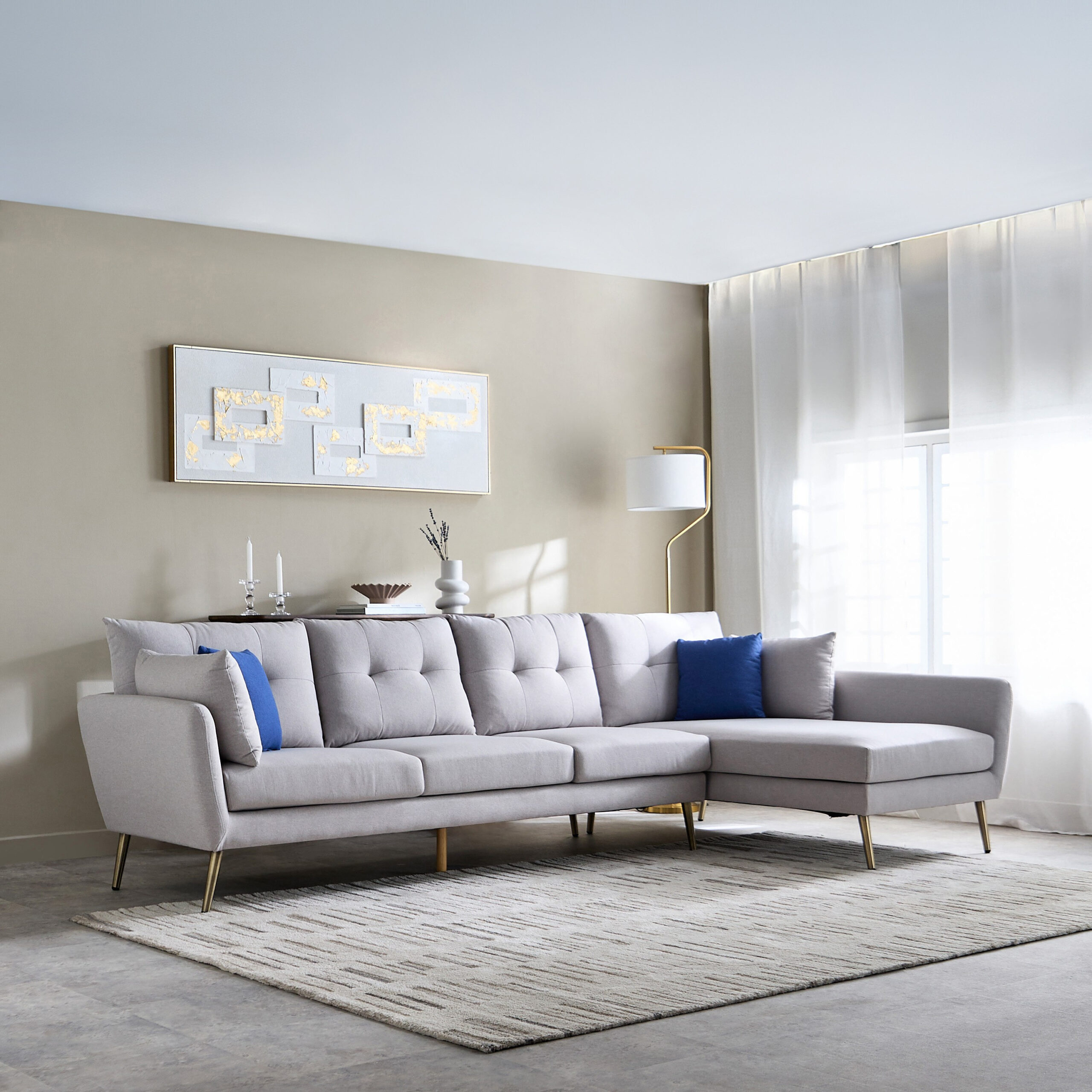 Waver 5-Seater Fabric Right Corner Sofa with 4 Cushions