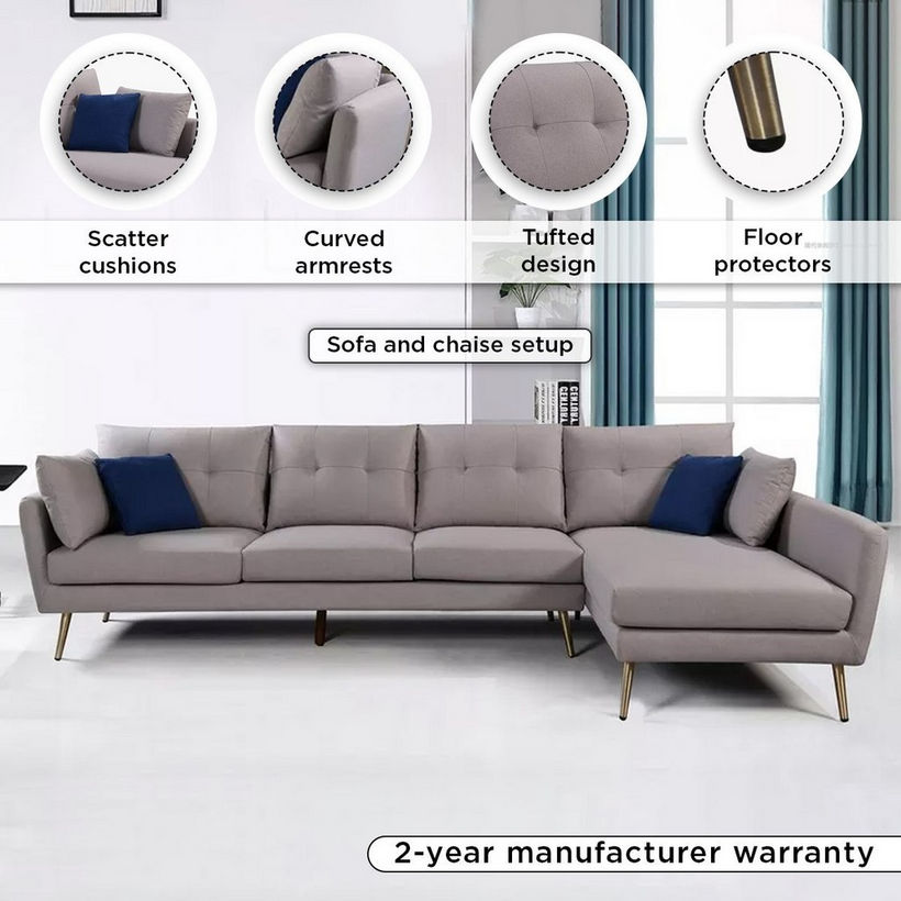 Waver 5-Seater Fabric Right Corner Sofa with 4 Cushions - Image 15