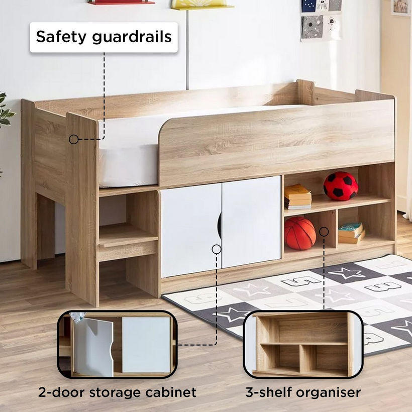 Movo Kulltorp Cabin Bed with 2 Doors and Shelves - 90x190 cm - Image 14