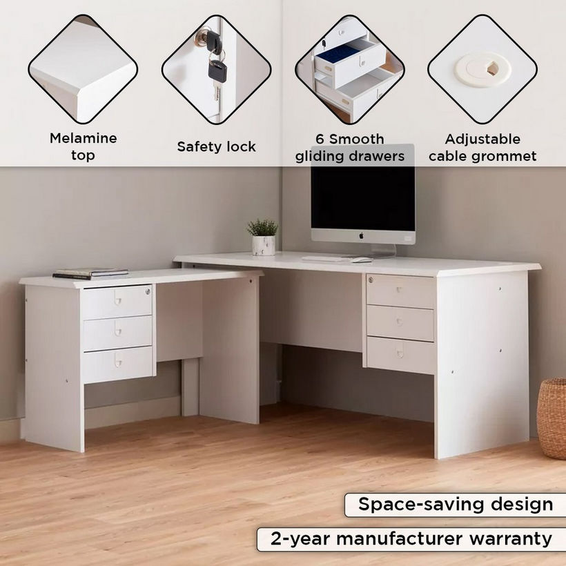 Lisbon Corner Office Desk with 6 Drawers - Image 5