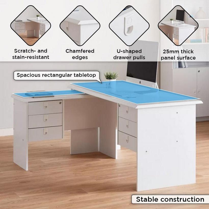 Lisbon Corner Office Desk with 6 Drawers - Image 6