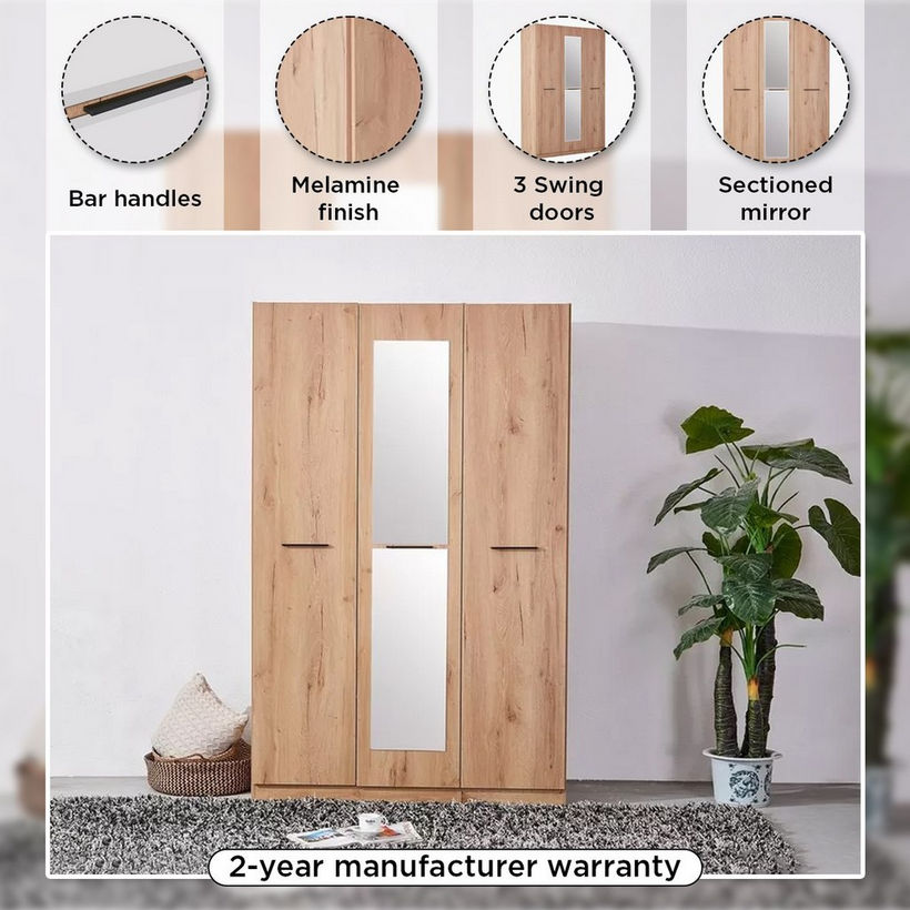 Urban 3-Door Wardrobe with Mirror - Image 5