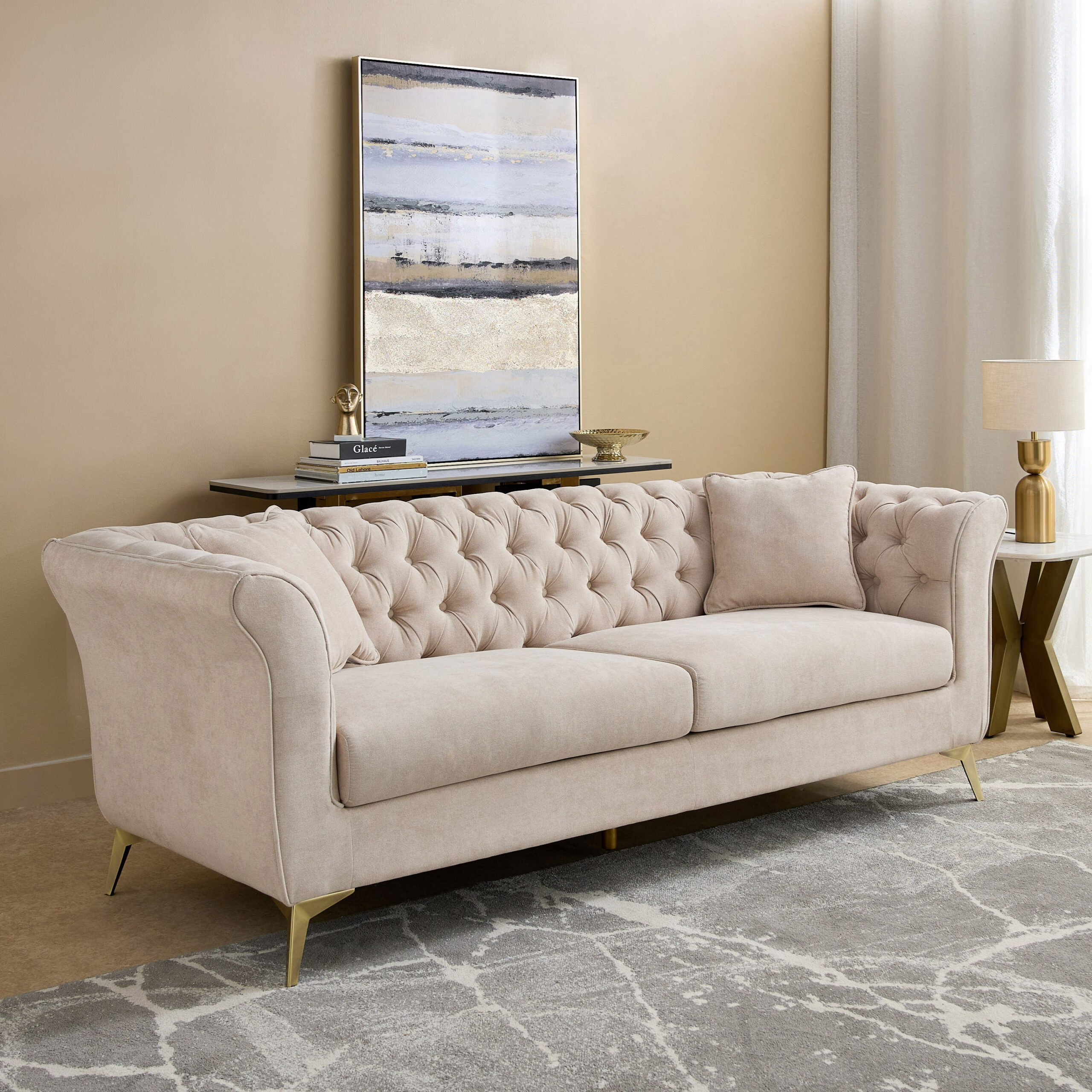 Oro 3-Seater Fabric Sofa with 2 Cushions