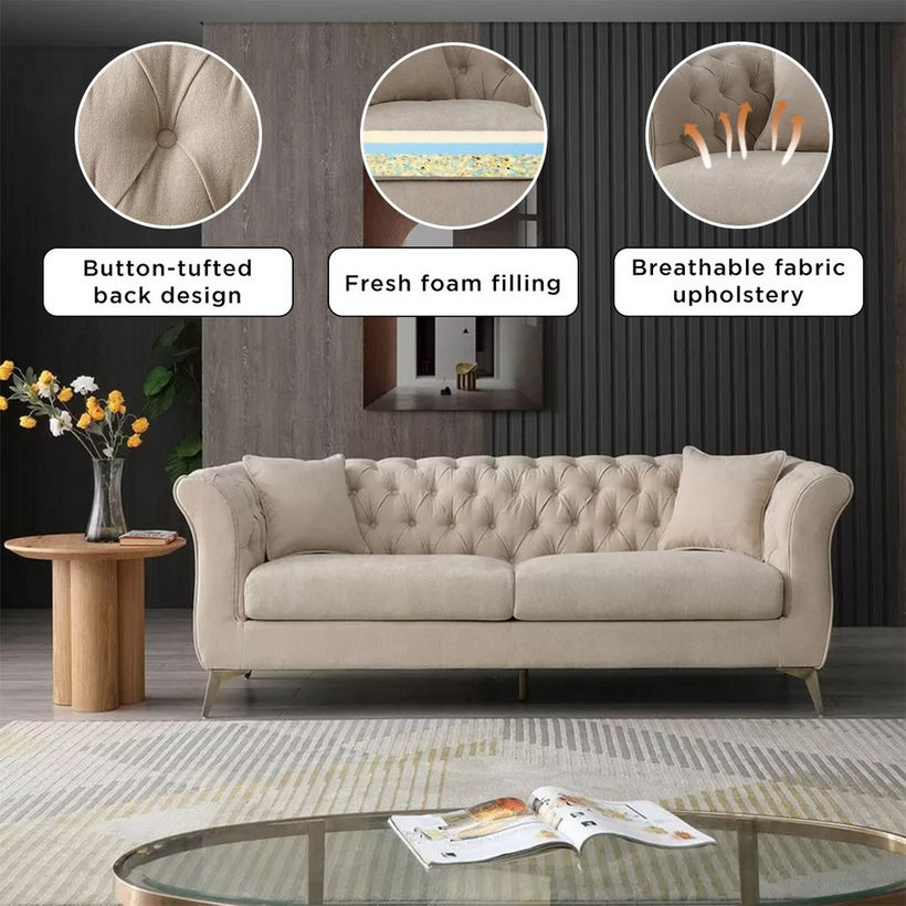 Oro 3-Seater Fabric Sofa with 2 Cushions - Image 13