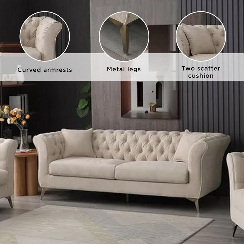 Oro 3-Seater Fabric Sofa with 2 Cushions - Image 14