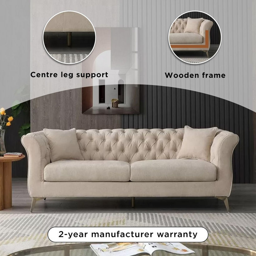 Oro 3-Seater Fabric Sofa with 2 Cushions - Image 15