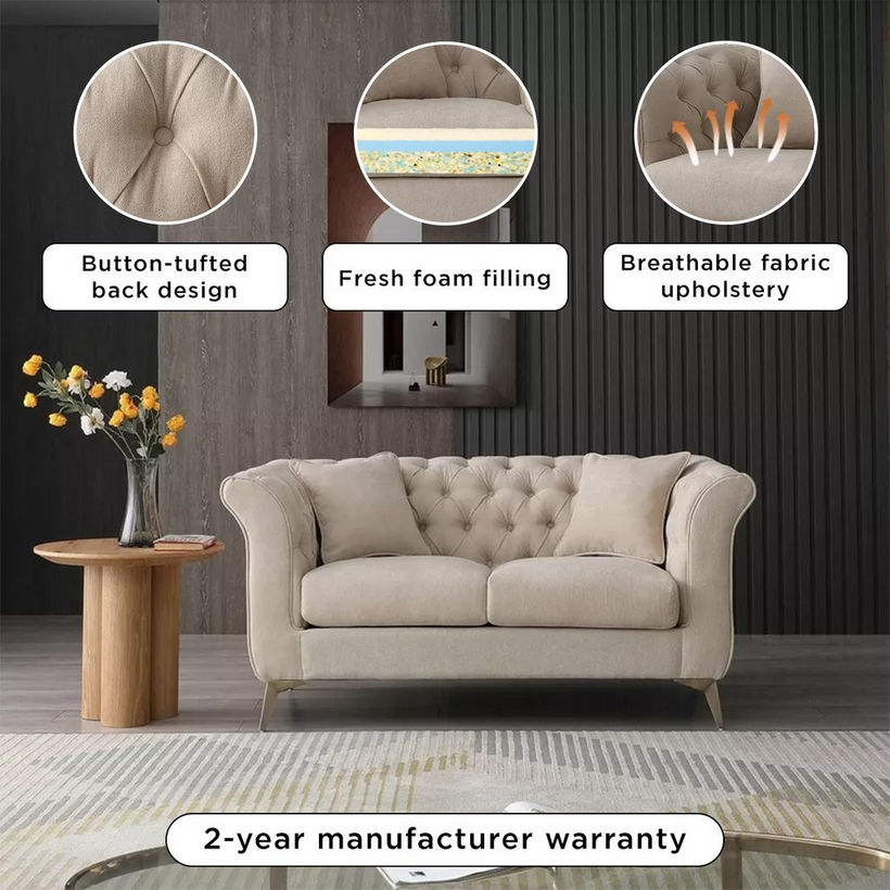 Oro 2-Seater Fabric Sofa with 2 Cushions - Image 13
