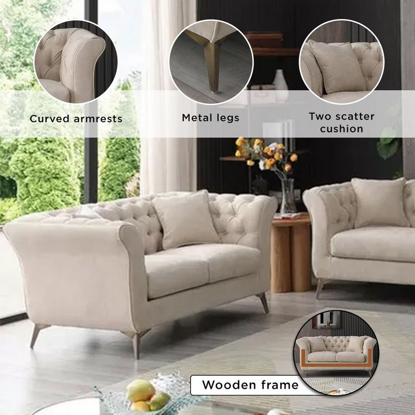 Oro 2-Seater Fabric Sofa with 2 Cushions - Image 14