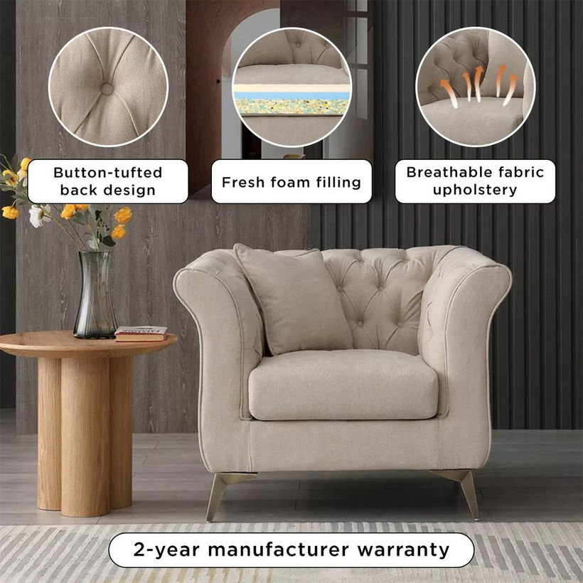 Oro 1-Seater Fabric Sofa with Cushion - Image 12