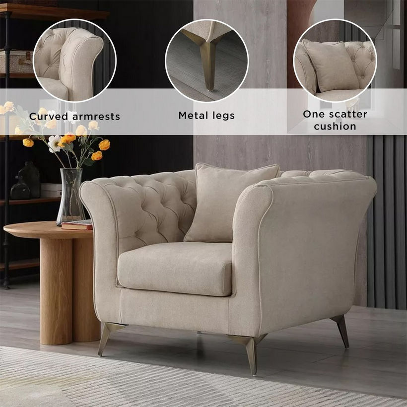 Oro 1-Seater Fabric Sofa with Cushion - Image 13