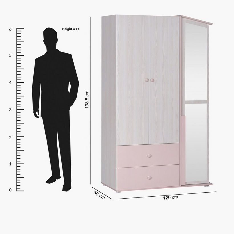 Anna 3-Door and 2-Drawers Wardrobe with Mirror - Image 2