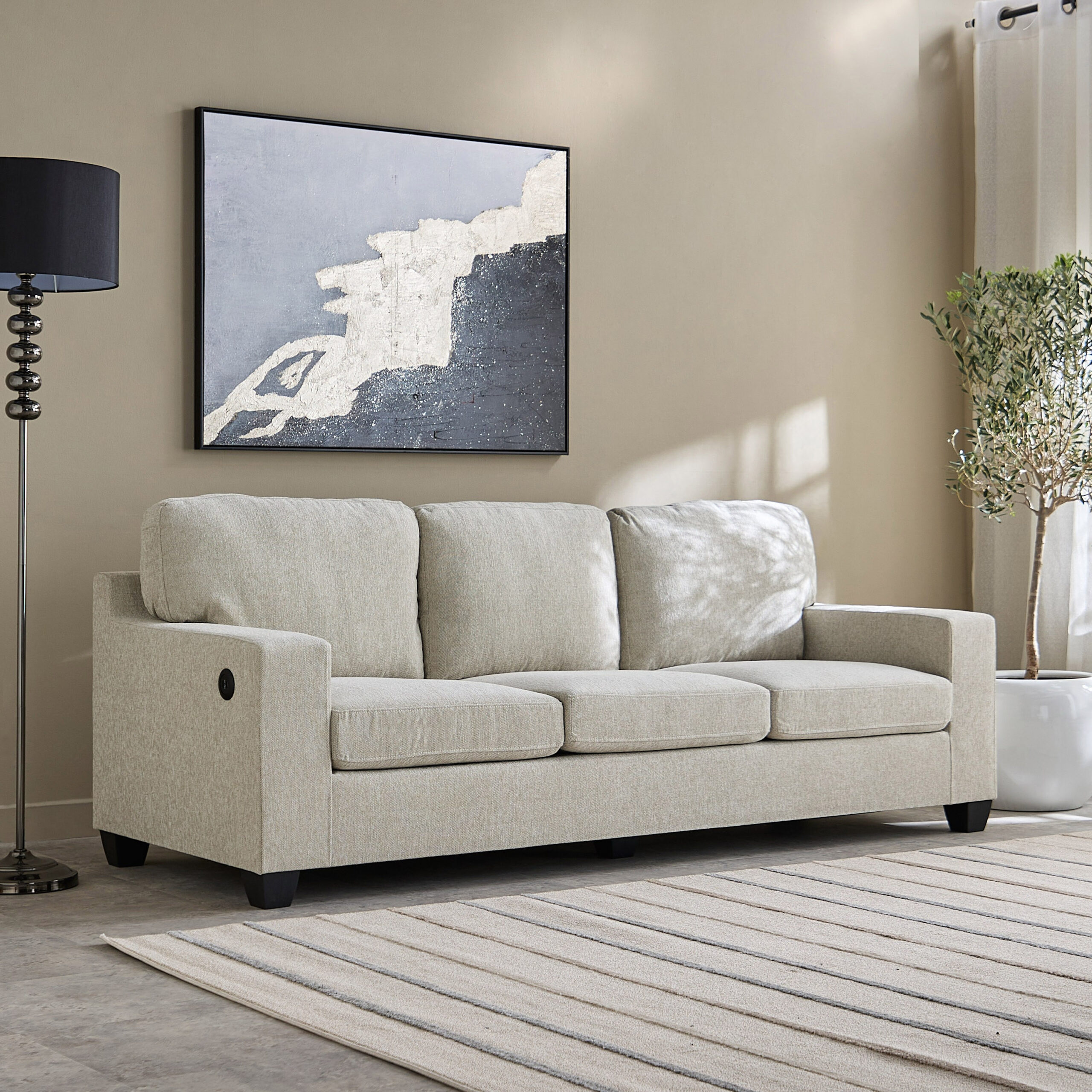 Simpson 3-Seater Fabric Sofa with USB Port