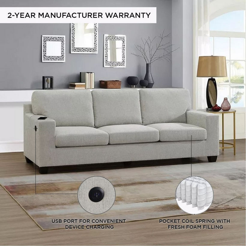 Simpson 3-Seater Fabric Sofa with USB Port - Image 10