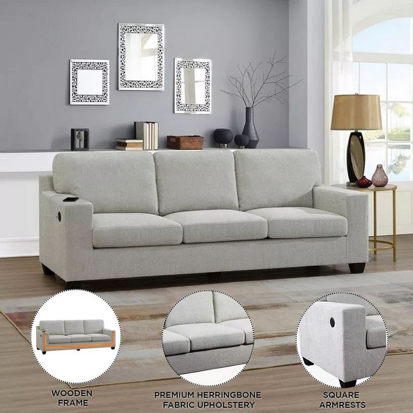 Simpson 3-Seater Fabric Sofa with USB Port - Image 11