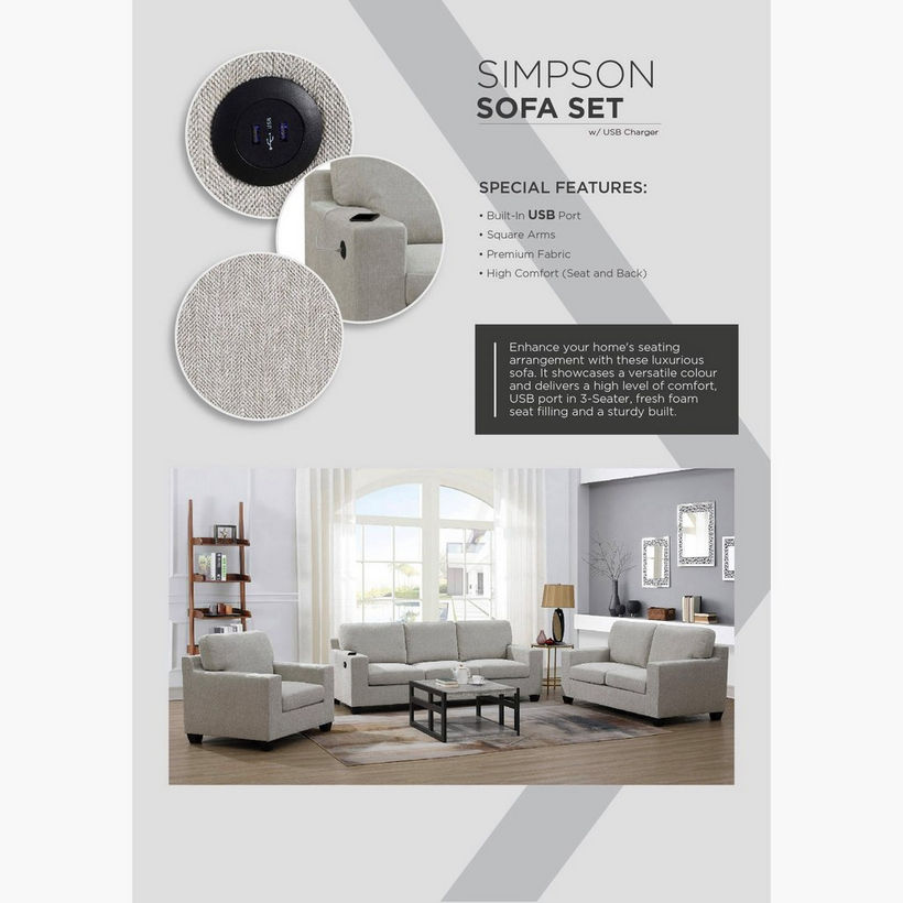 Simpson 3-Seater Fabric Sofa with USB Port - Image 16