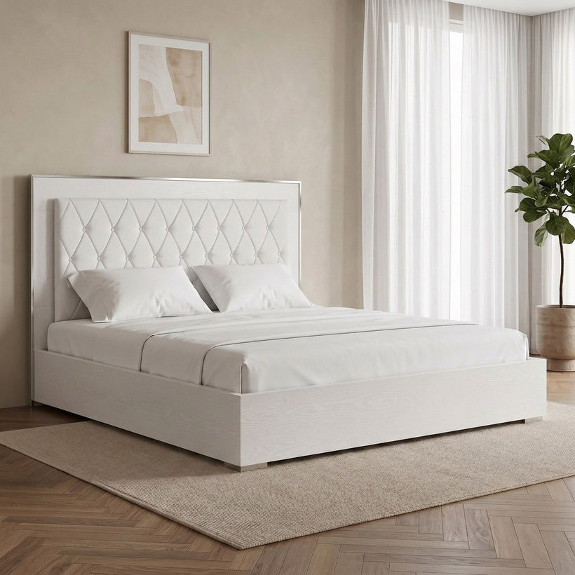 Solitaire Upholstered Headboard 5-Piece Super King Bedroom Set - 200x200 cm - Image 3