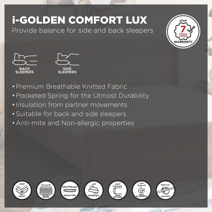 SleepNest iGolden Comfort Lux Medium Firm Pocket Spring Super King Mattress - 200x200x25 cm - Image 5