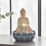 Albane Buddha Fountain with Yellow Lights - 20x20x26 cm