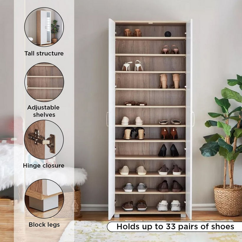 Capri Moonlight 33-Pair Tall Shoe Cabinet with Mirror - Image 6