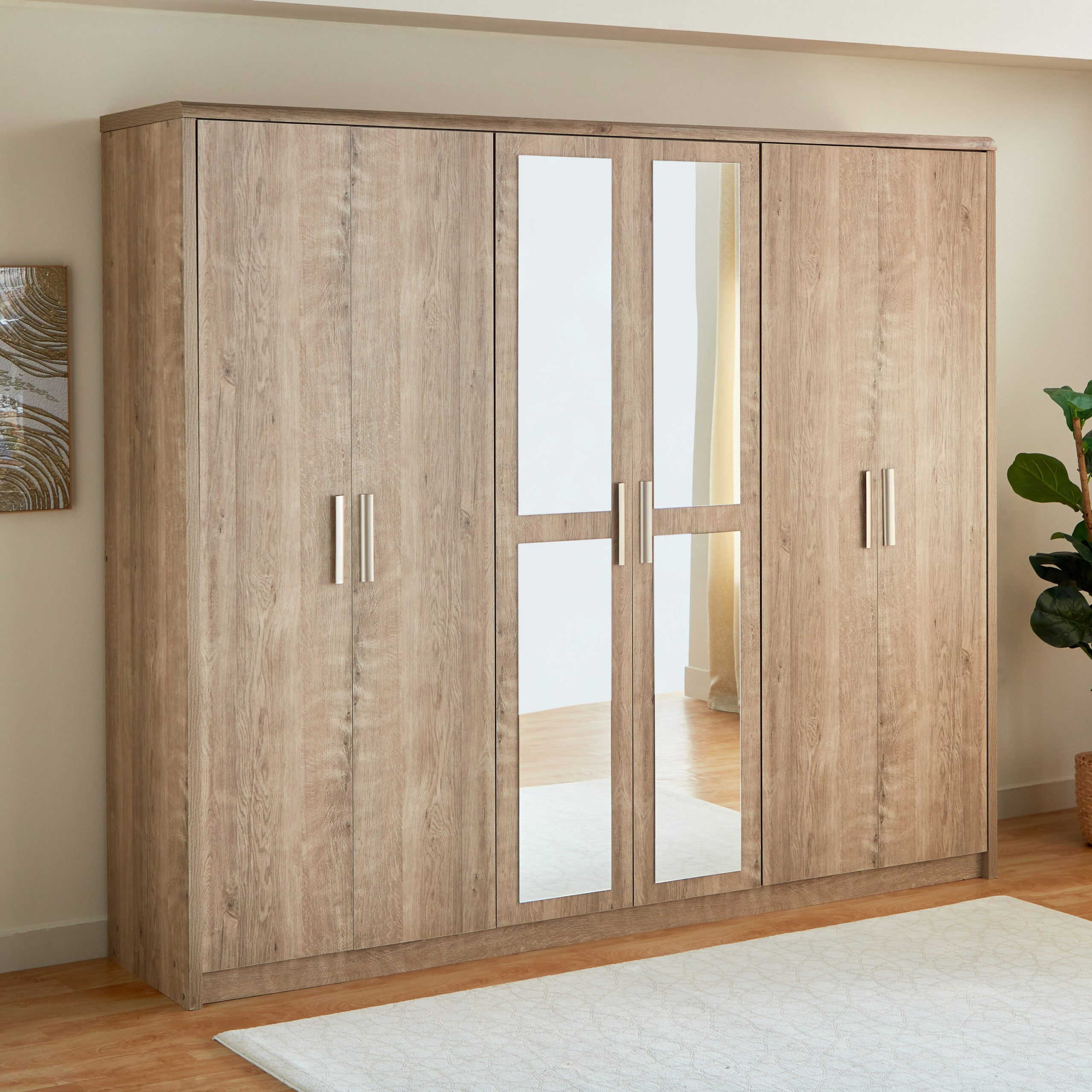 Curvy 6-Door Wardrobe with Mirror