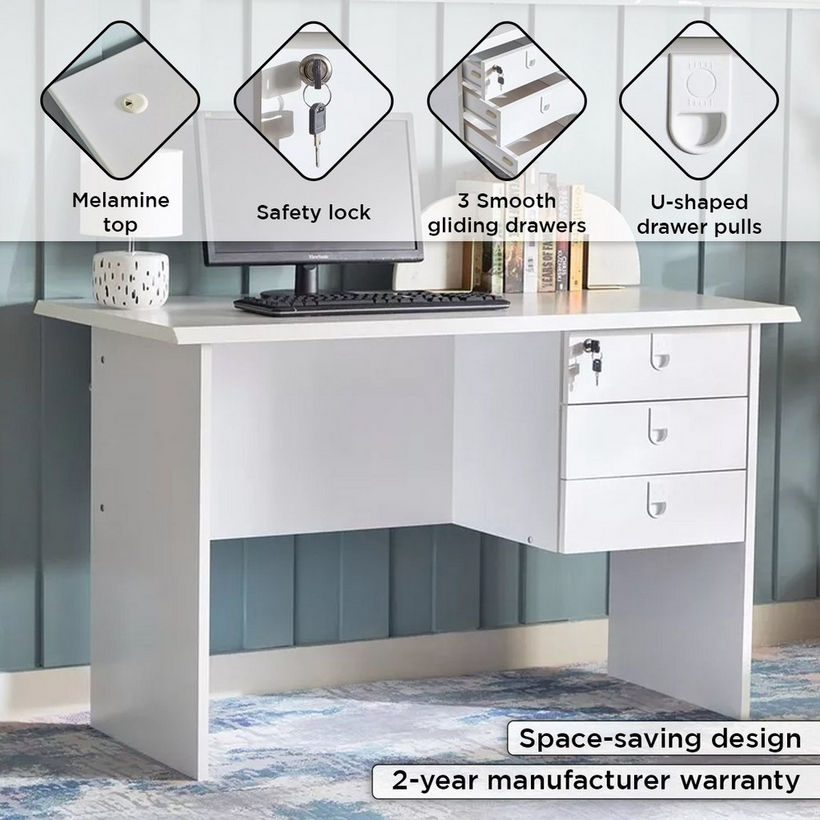 Lisbon Study and Office Desk with 3 Drawers - Image 5