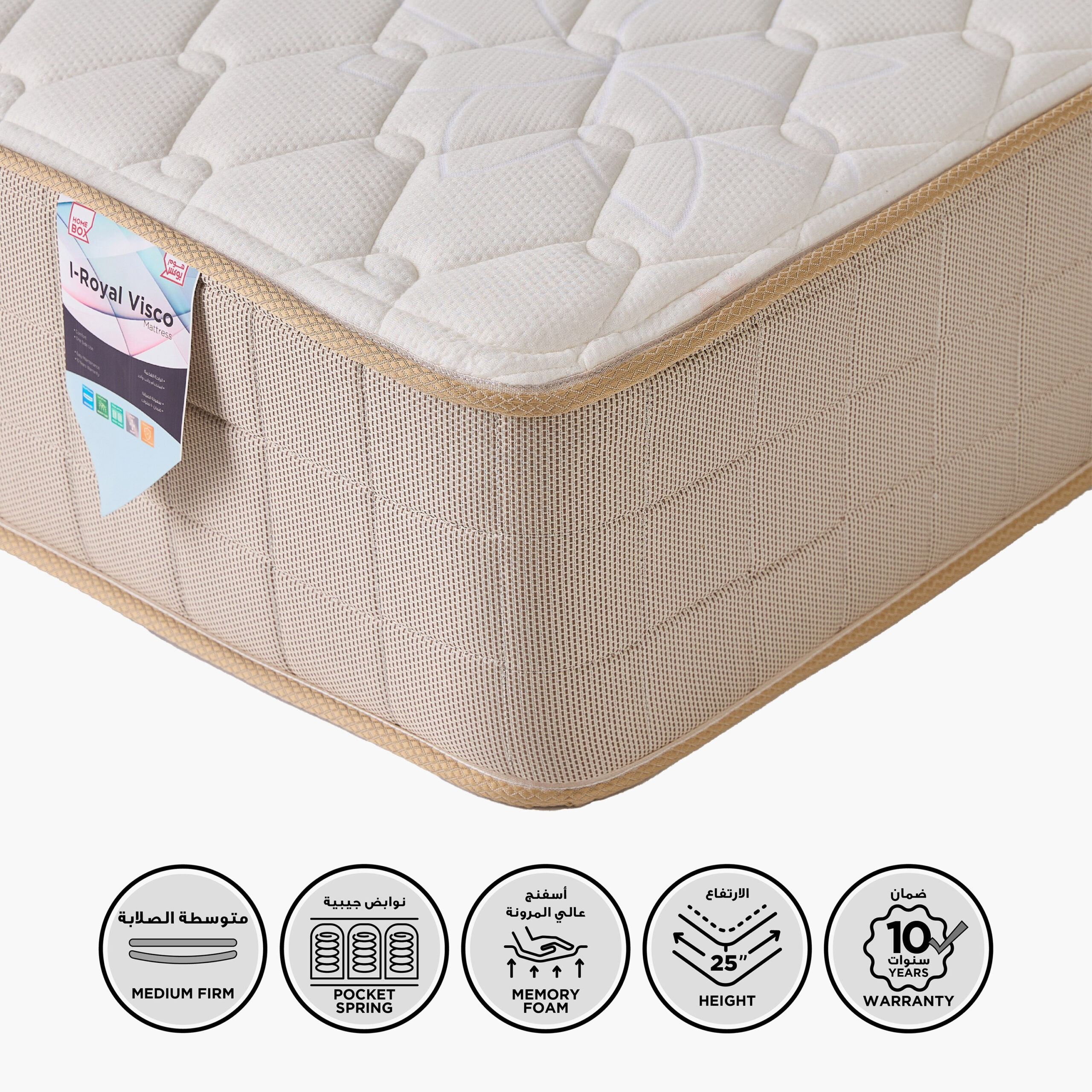 SleepLuxe iRoyal Visco Medium Firm Memory Foam Pocket Spring Single Mattress - 90x190x25 cm