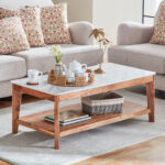 Cavon Midtown Genuine Marble Top Coffee Table with Solid Wood Base