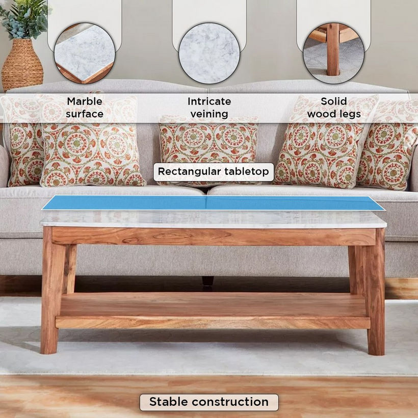 Cavon Midtown Genuine Marble Top Coffee Table with Solid Wood Base - Image 6