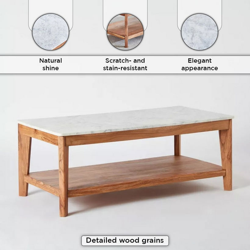 Cavon Midtown Genuine Marble Top Coffee Table with Solid Wood Base - Image 7