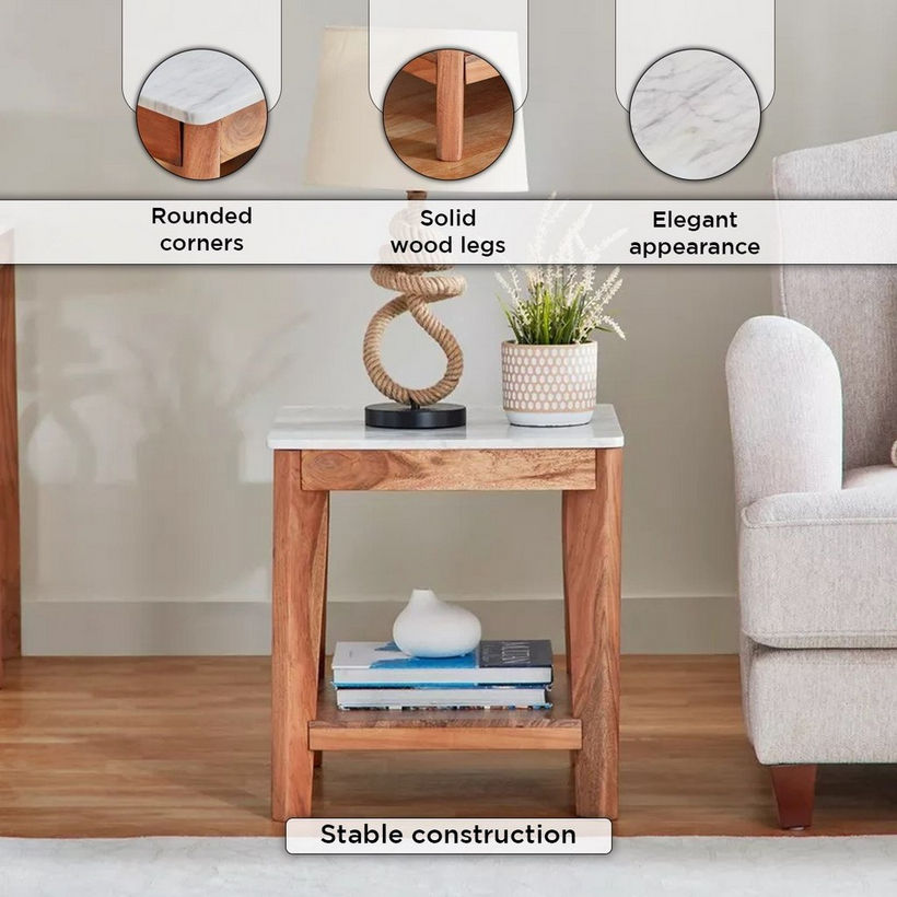 Cavon Midtown Genuine Marble Top End Table with Solid Wood Base - Image 6