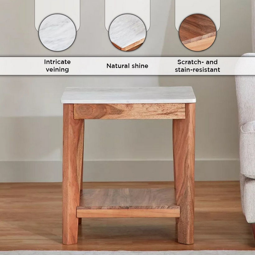 Cavon Midtown Genuine Marble Top End Table with Solid Wood Base - Image 7
