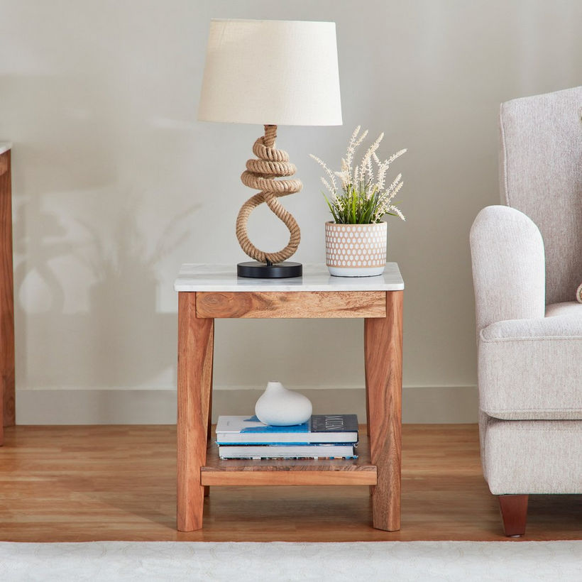Cavon Midtown Genuine Marble Top End Table with Solid Wood Base - Image 8