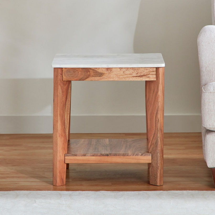 Cavon Midtown Genuine Marble Top End Table with Solid Wood Base - Image 9