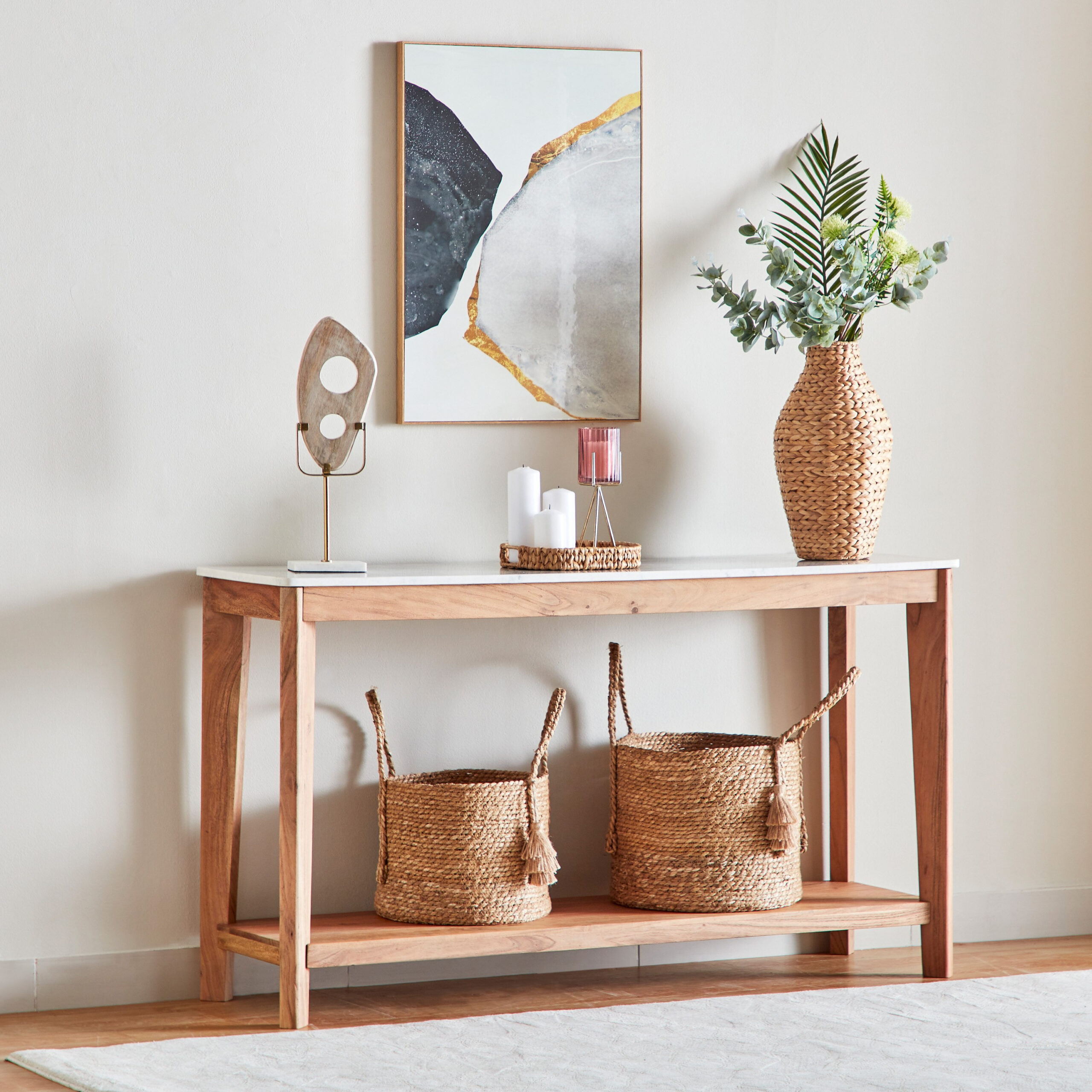 Cavon Midtown Genuine Marble Top Console Table with Solid Wood Base