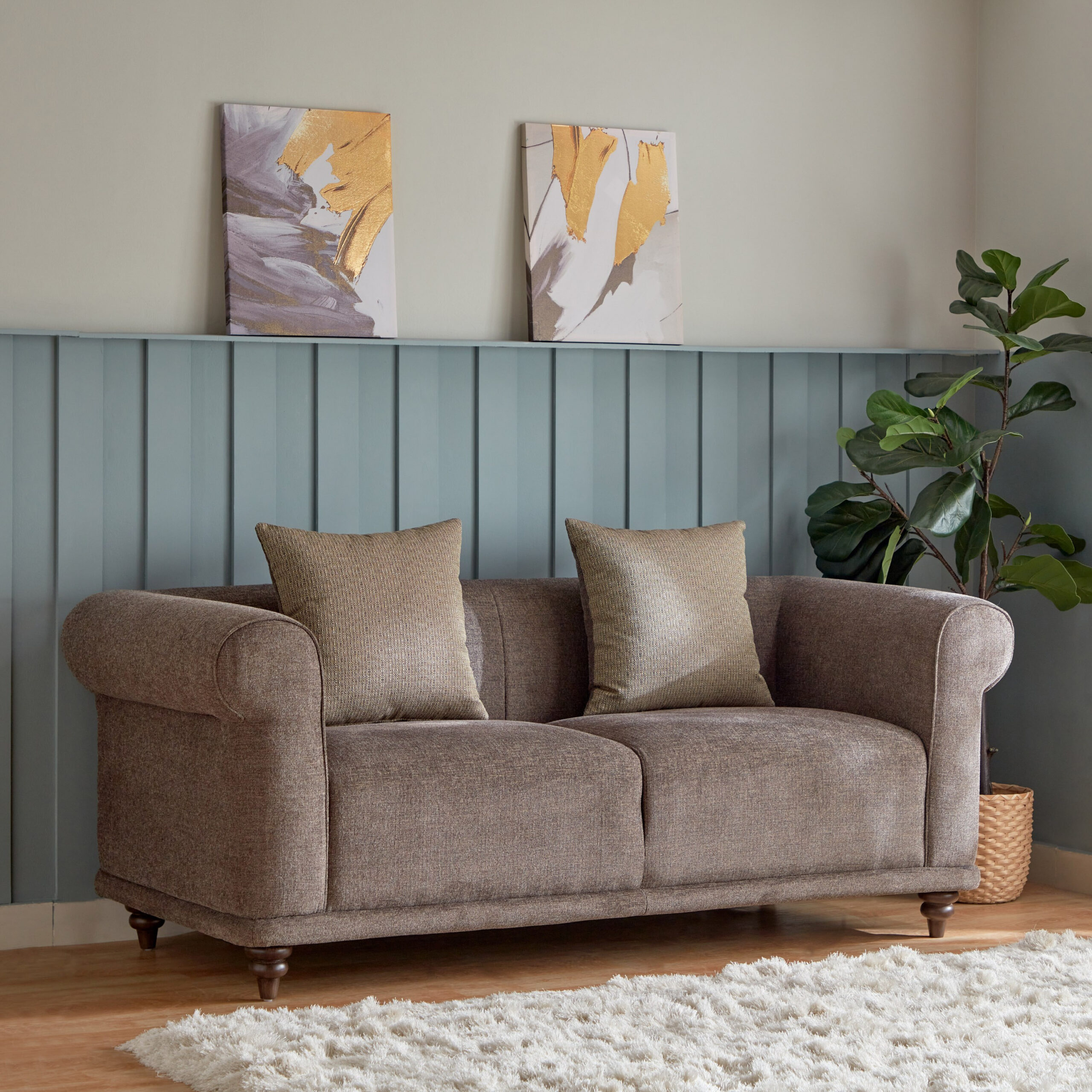 Oshawa 2-Seater Fabric Sofa with 2 Cushions