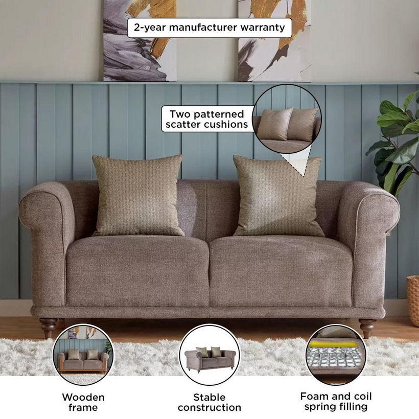 Oshawa 2-Seater Fabric Sofa with 2 Cushions - Image 5