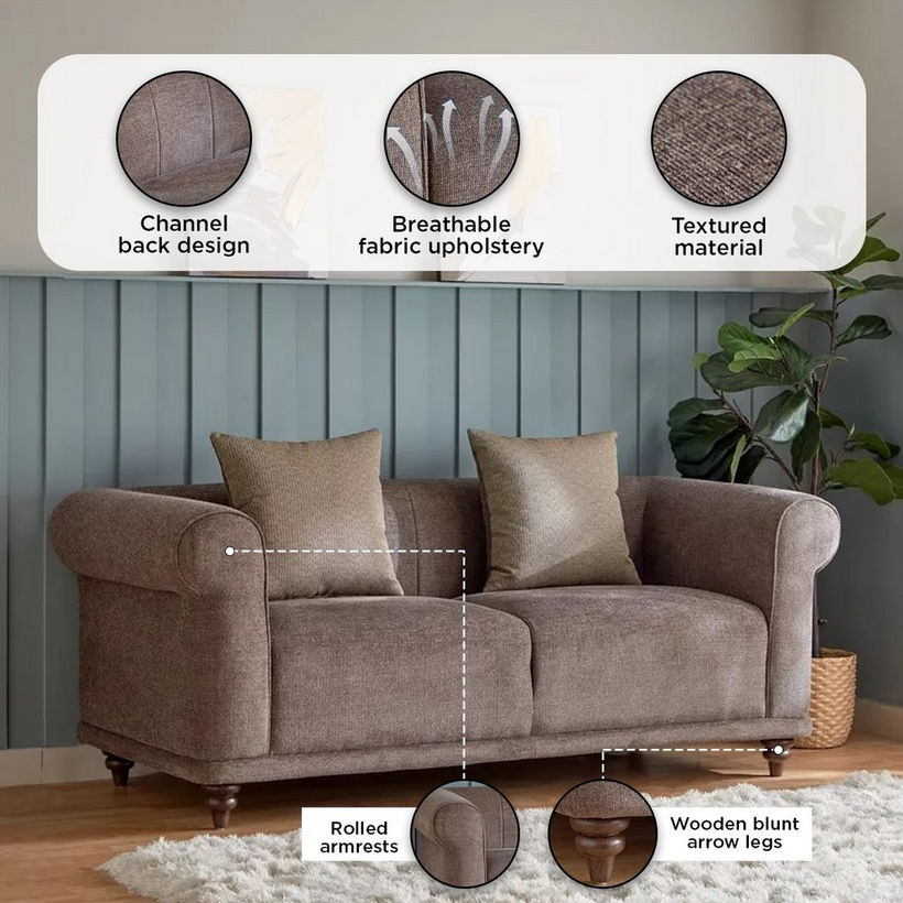 Oshawa 2-Seater Fabric Sofa with 2 Cushions - Image 6