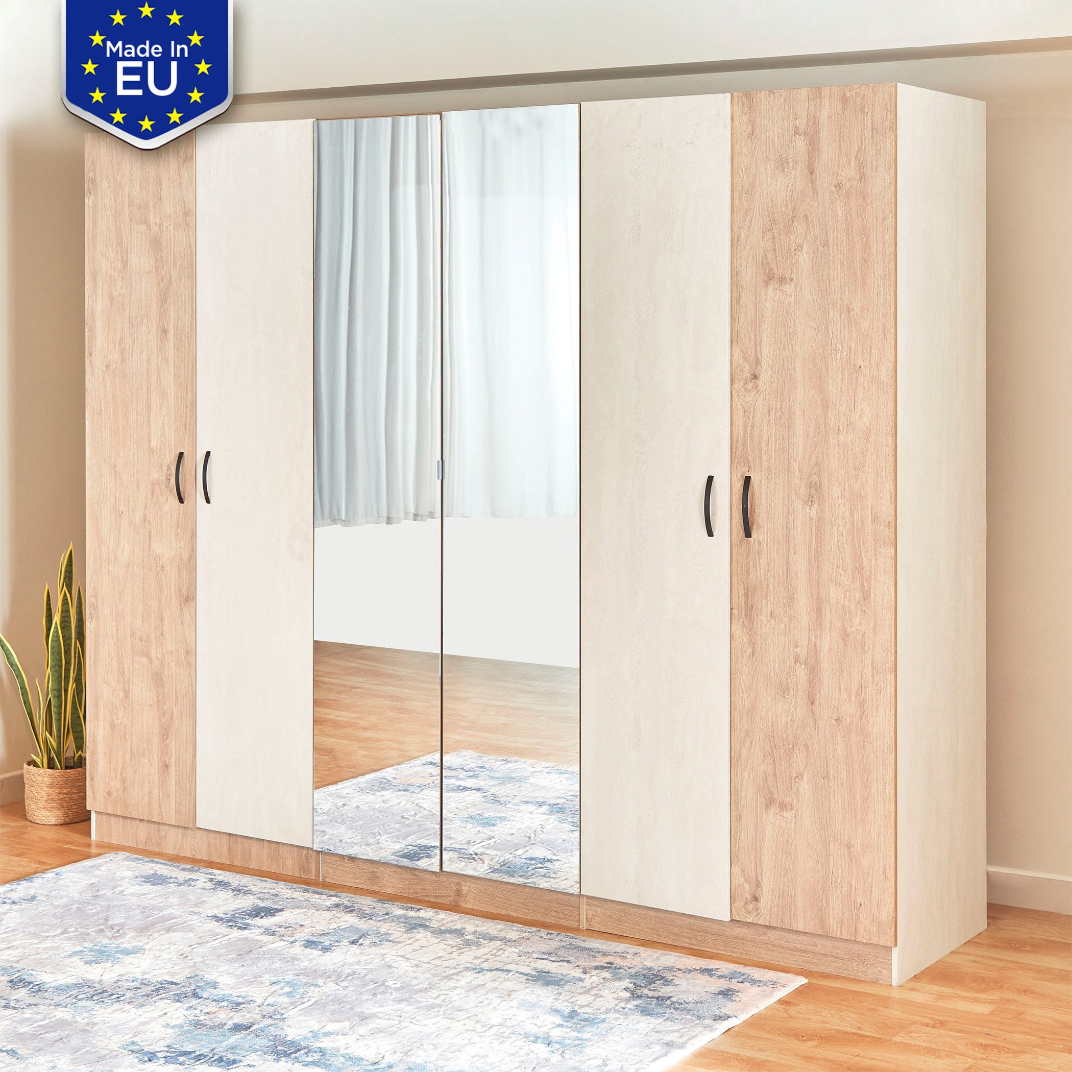 Athens Euro 6-Door Wardrobe with 2 Mirrors