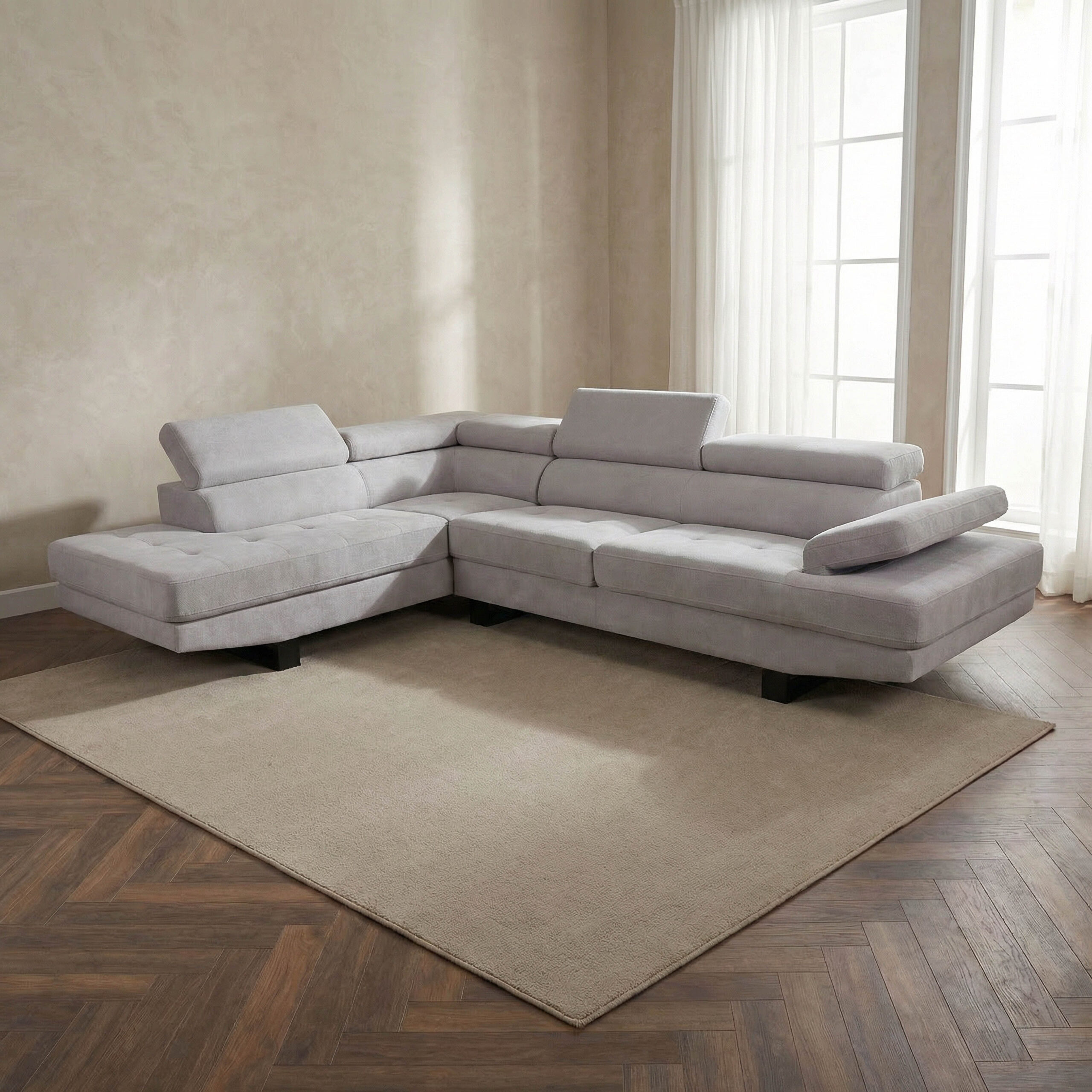 Blair 5-Seater Left Corner Fabric Sofa with Adjustable Headrest