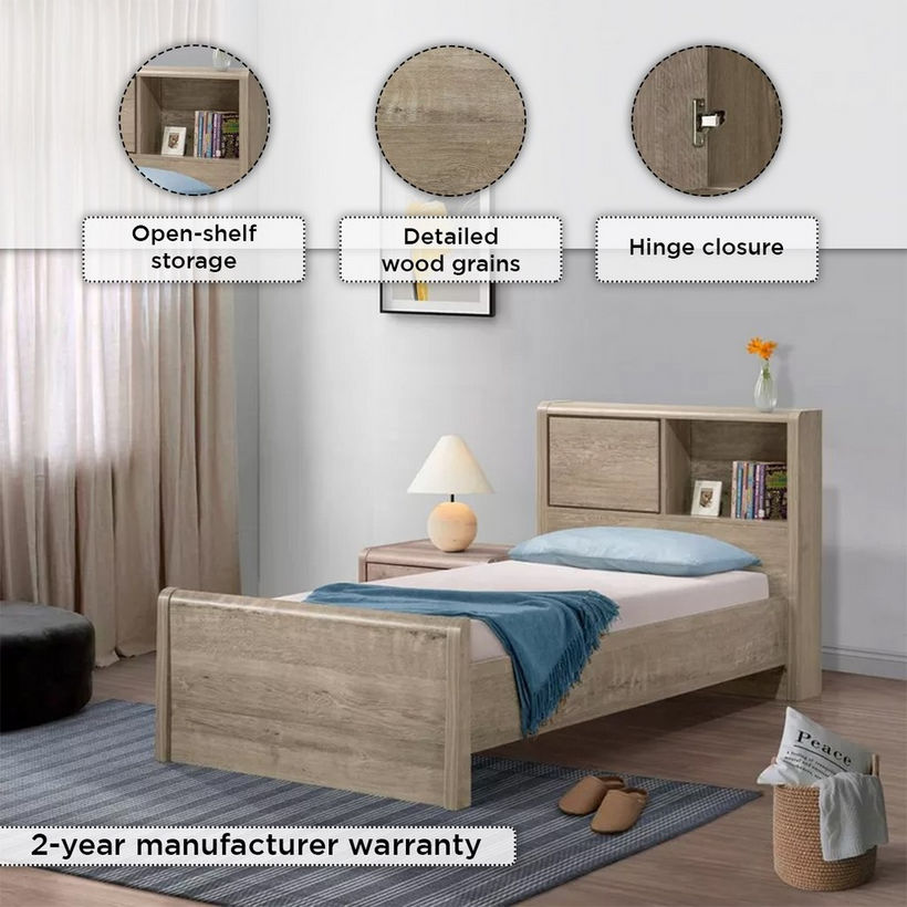 Curvy Plus Single Bed with Headboard Storage - 90x200 cm - Image 10