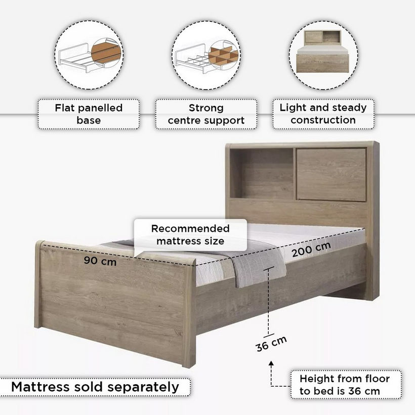 Curvy Plus Single Bed with Headboard Storage - 90x200 cm - Image 12