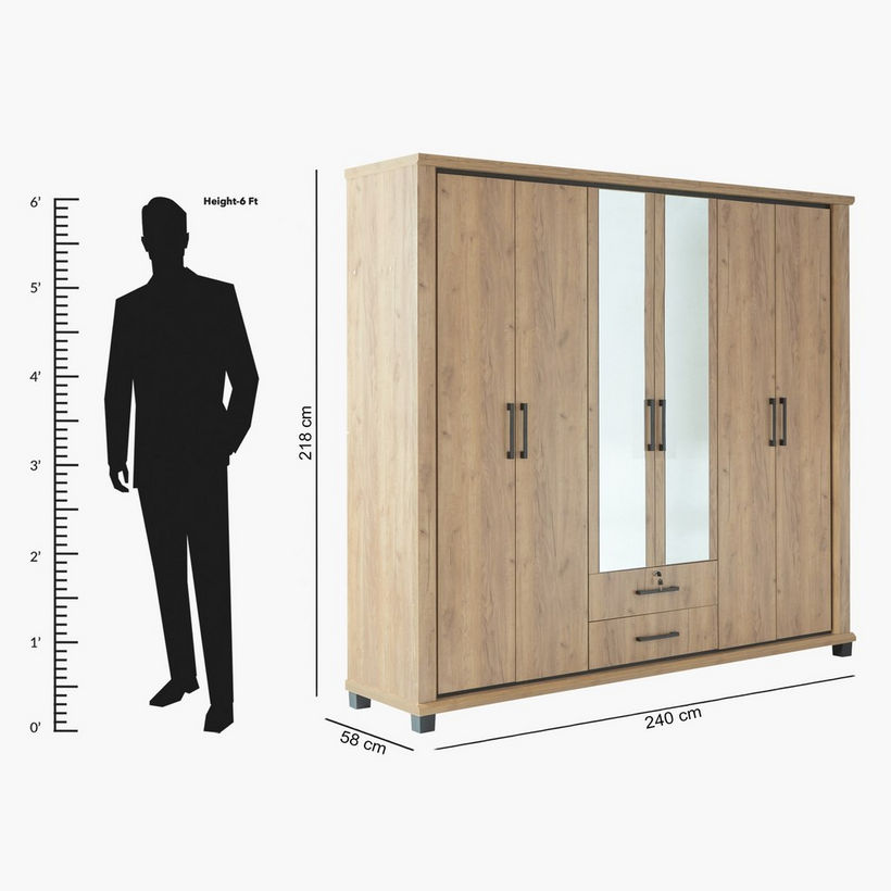 Belfort 6-Door 2-Drawer Wardrobe with 2 Mirrors and Lock - Image 2