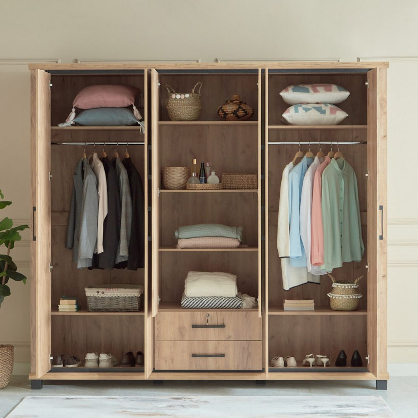 Belfort 6-Door 2-Drawer Wardrobe with 2 Mirrors and Lock - Image 4