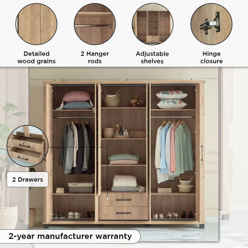 Belfort 6-Door 2-Drawer Wardrobe with 2 Mirrors and Lock - Image 6