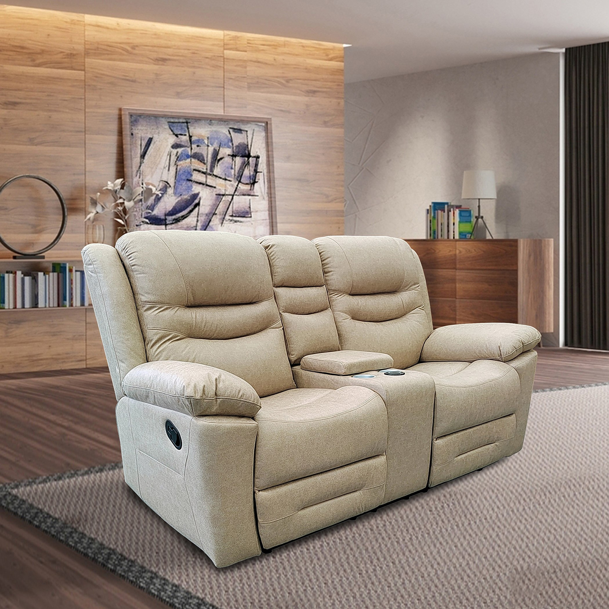 London 2-Seater Faux Leather Recliner with Wireless Charger