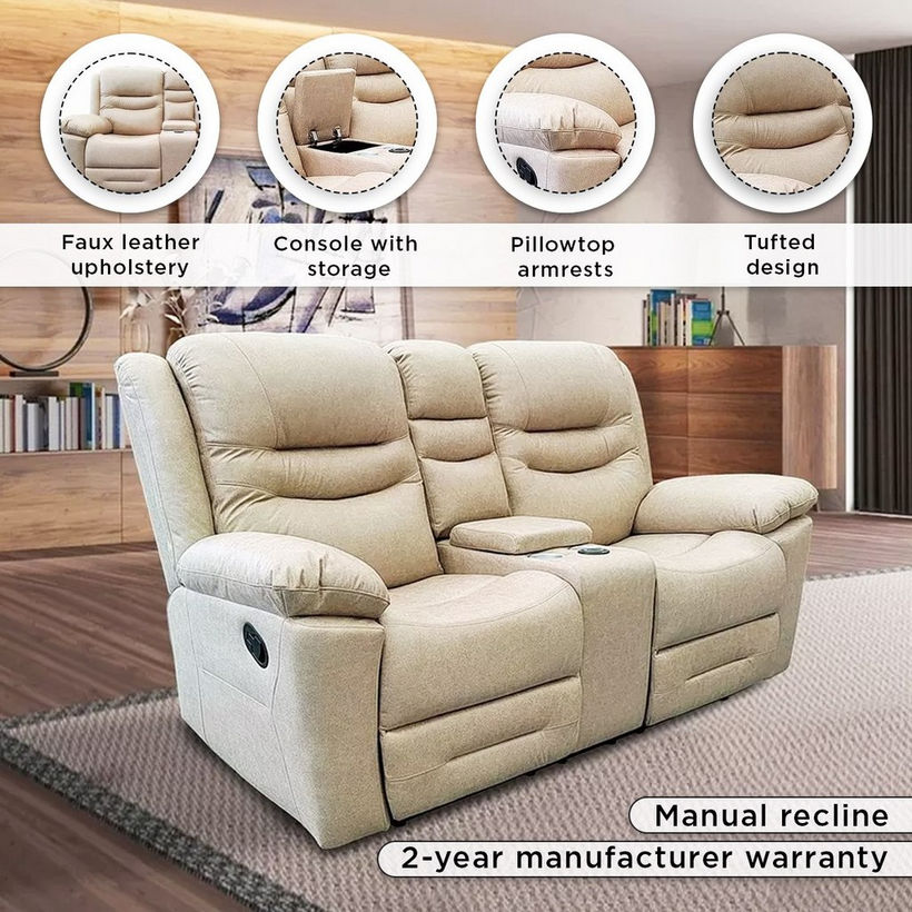 London 2-Seater Faux Leather Recliner with Wireless Charger - Image 5