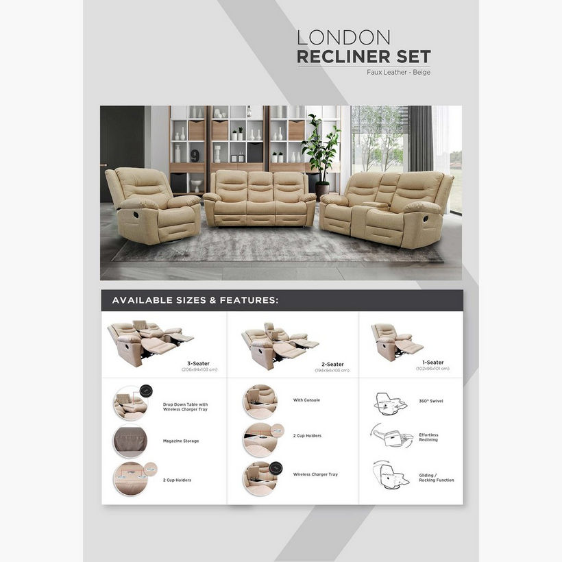London 2-Seater Faux Leather Recliner with Wireless Charger - Image 13